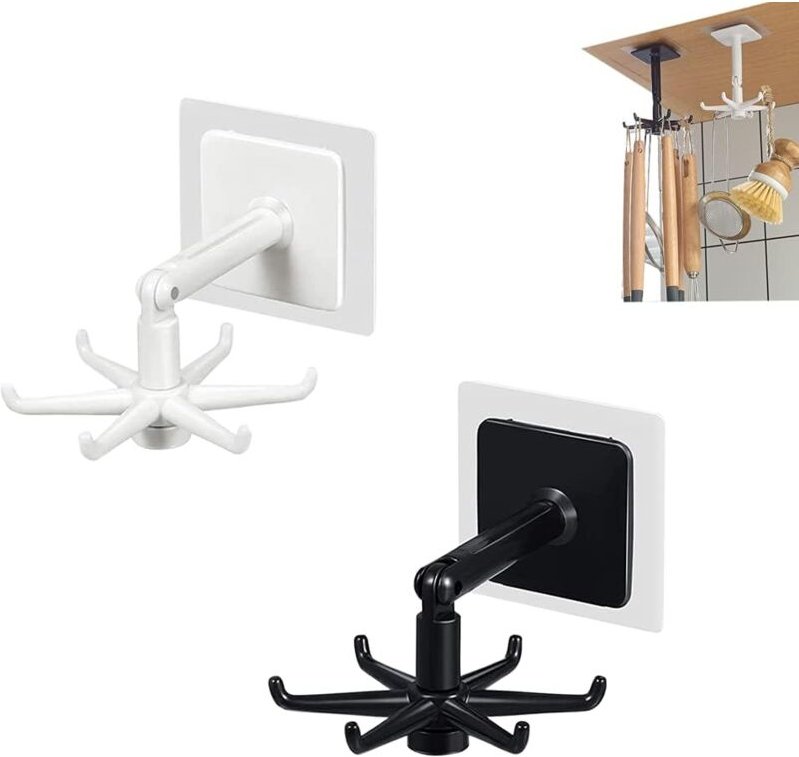 Fitags - 360° drehbarer Klapphaken, mit 6 stanzfreien selbstklebenden Haken, verwendet in Küche und Bad, platzsparend, w...