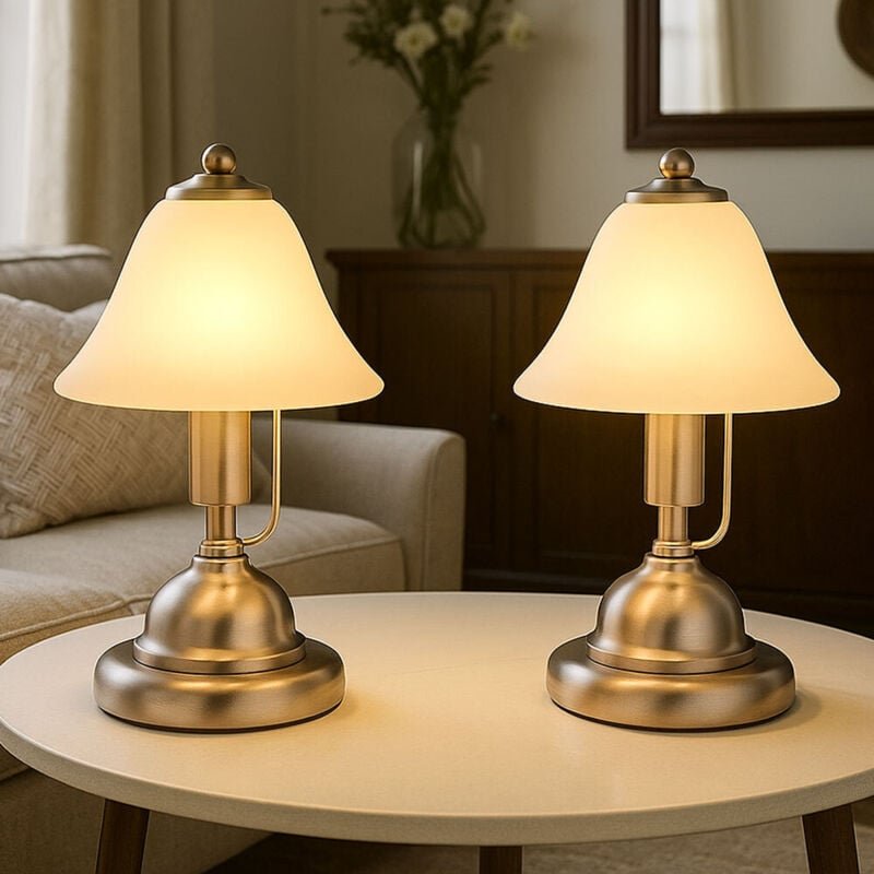 2x LED Tischleuchte Touch Nachttischleuchte Alabaster Glas Tischlampe Schlafzimmer,lampe Nickel matt, 1x LED 4W 470Lm wa...