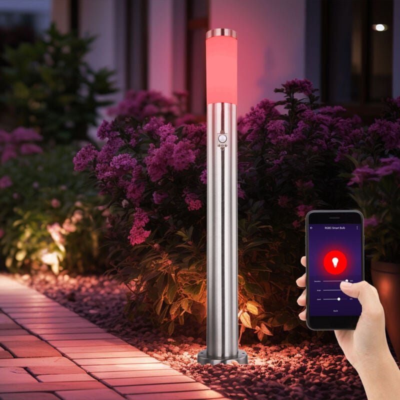 Außenstehlampe mit Bewegungsmelder Smart led Wegeleuchte dimmbar Terrassenlampe Edelstahl Pollerleuchte, rgb Farbwechsel...