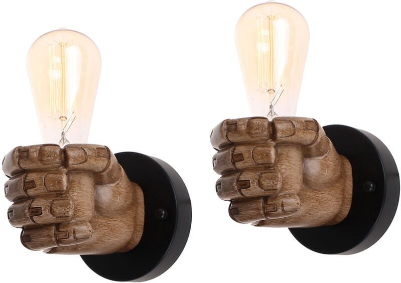 2er Wandleuchte Faust, Kreative Wandlampe im Industrielle Stil, Harz Art Lampe Decor E27 Fussang für Korridor Schlafzimm...