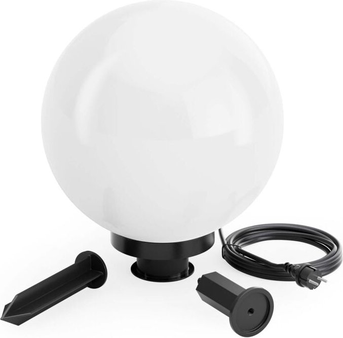 Wiltec Kugelleuchte ø 30 cm mit Erdspieß, Gartenleuchte 40 w mit Kugellampe, Gartenbeleuchtung mit E-27 Fassung, IP44 Au...
