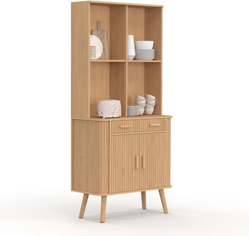 Küchenbuffet 80 CM ROMIE 2 Türen + Schublade Effekt Latten Holzleisten