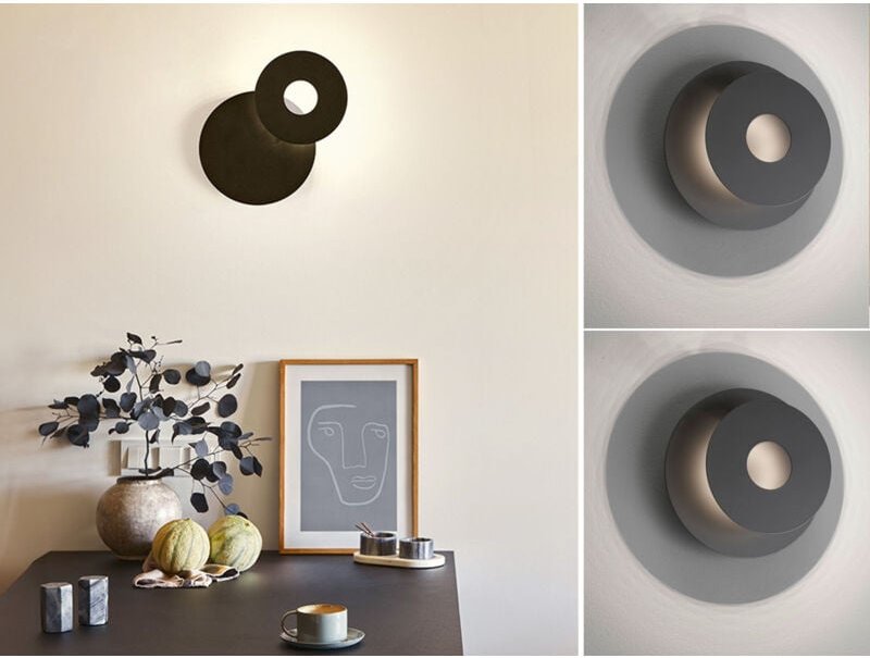 2er SET LED Wandlampen Schwarz rund mit verstellbarem Ring, Ø 18cm