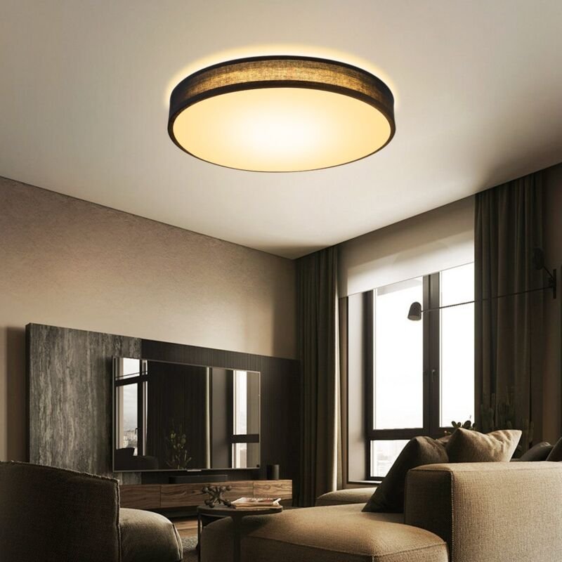 GBLY Deckenlampe LED Deckenleuchte Wohnzimmer Rund Schwarz Modern Stoff Schlafzimmerlampe 3000K 12W Warmweiß Lampe mit S...