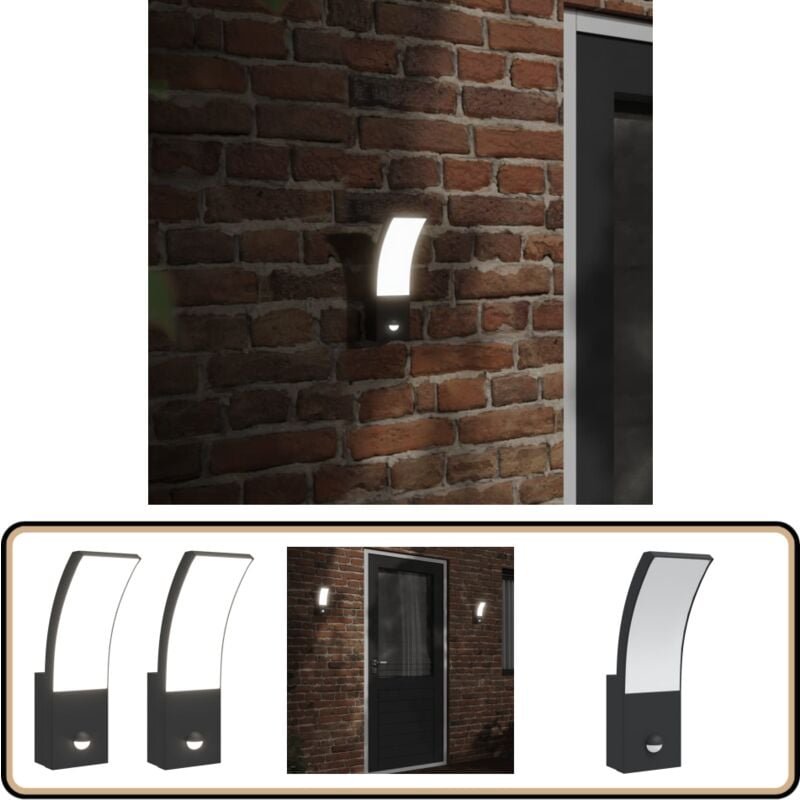 LED-Außenwandleuchten mit Sensor 2 Stk. Schwarz Aludruckguss - LED-Lampe - Außenbeleuchtung - Wandleuchte - Bewegungsmel...