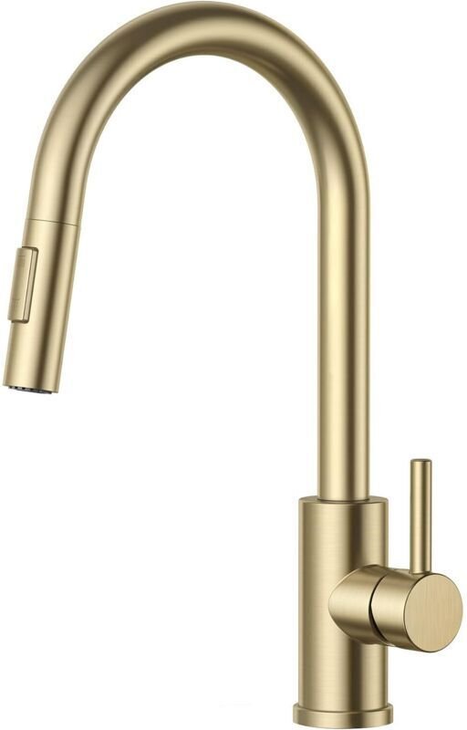 Küchenarmatur, Küchenmischbatterie mit Ausziehbrause, 360° schwenkbarer, hoher Auslauf mit 2 Strahlarten, gebürstetes Go...