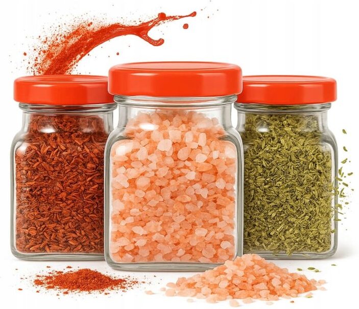 5x Glas 120ml für Gewürze, Marmelade, Honig, Desserts, Kräuter, Kerzen + Deckel FI 53