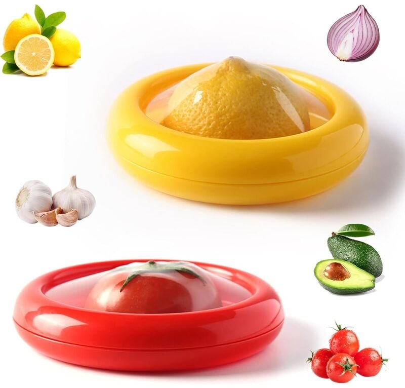 Set mit 2 wiederverwendbaren Aufbewahrungsbehältern für Obst und Gemüse (gelb, rot)