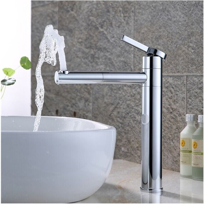 Badezimmer-Wasserhahn, hoher Auslauf, 360° drehbarer Waschtischmischer für Waschbecken, Chrom-Messing-Waschtischarmatur