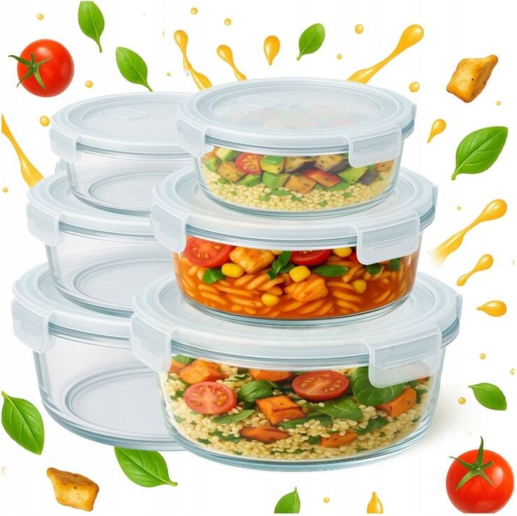 Glasbehälter, hermetisch verschlossen, rund, Lebensmittelbehälter, Mahlzeiten-Set, 3er-Set