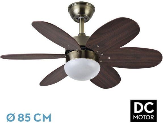 Fabrilamp - Ventilator dc alves 2xe27 Leder 6 Flügel rev. Kirsche/Nussbaum 41x85d m/Fernbedienung und Zeitschaltuhr