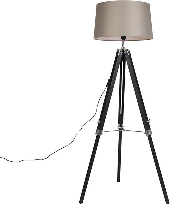 Stehleuchte schwarz mit taupe Leinenschirm 45 cm - Tripod