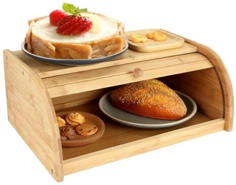 Brotkasten aus Bambus, 40 x 27 x 16,5 cm, Brotkasten aus Holz mit Rolldeckel, Brotkasten für die Arbeitsplatte, Brotkast...