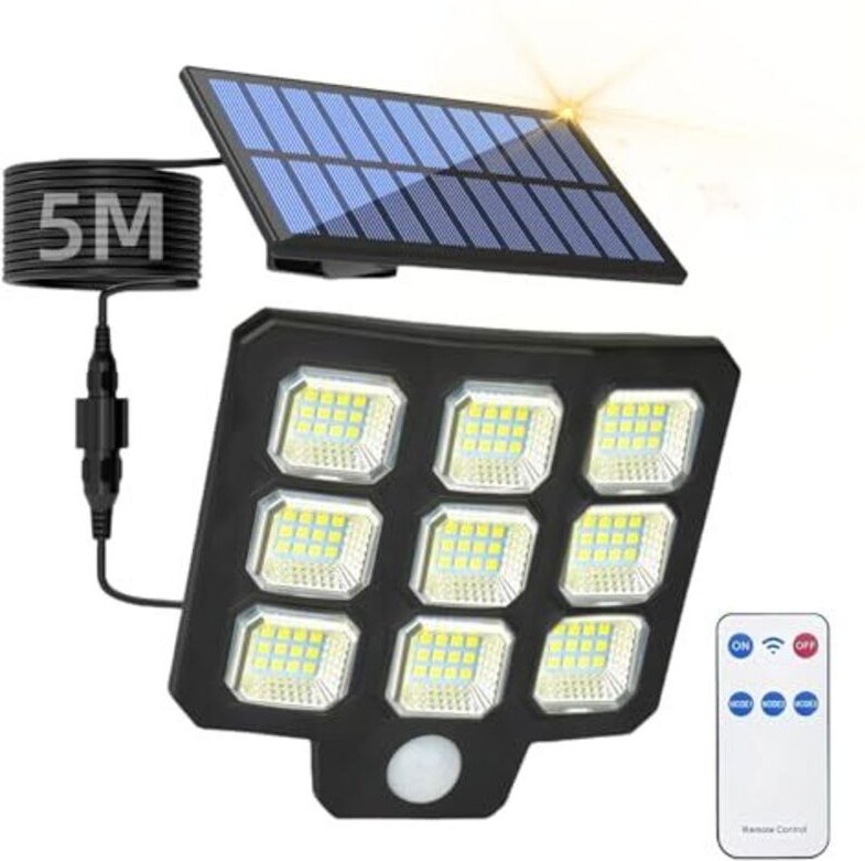 Solarlampen für Außen mit Bewegungsmelder, Solar LED Strahler mit Fernbedienung, IP65 Wasserdicht Solarleuchte Aussen, S...