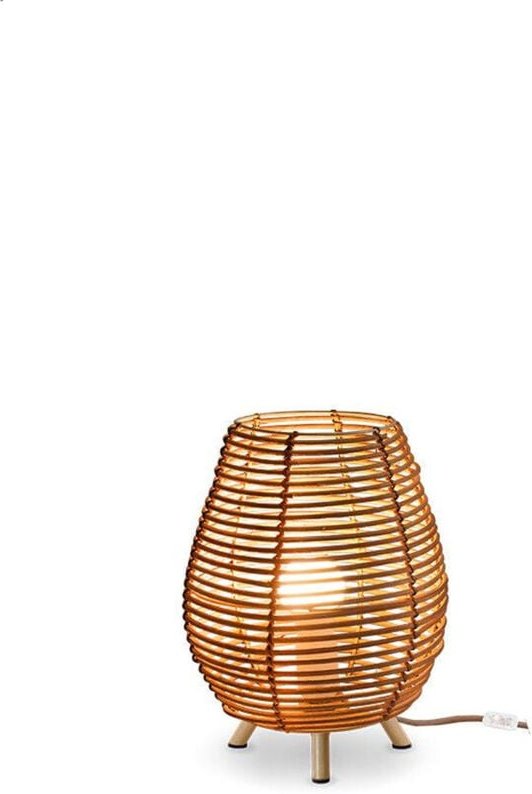 Licht-erlebnisse - Tischlampe Rattan E27 32,5 cm hoch Dreibein in Natur Modern Nachttischlampe Beistelllampe Tischleucht...