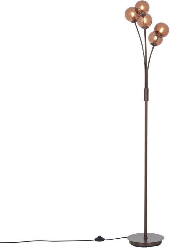 Design-Stehleuchte Bronze mit bronzefarbenem Glas, 5-flammig - Athen