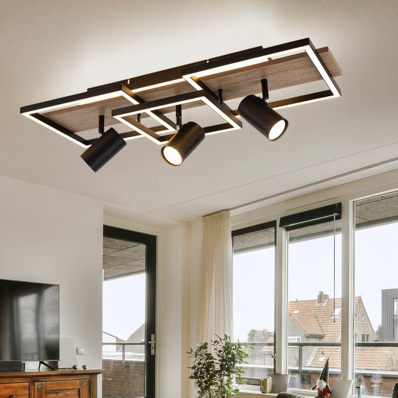 Globo - Deckenlampe schwarz Schlafzimmerlampe modern Deckenstrahler 3-flammig GU10, led Holzoptik Memory, Metall, led 48...