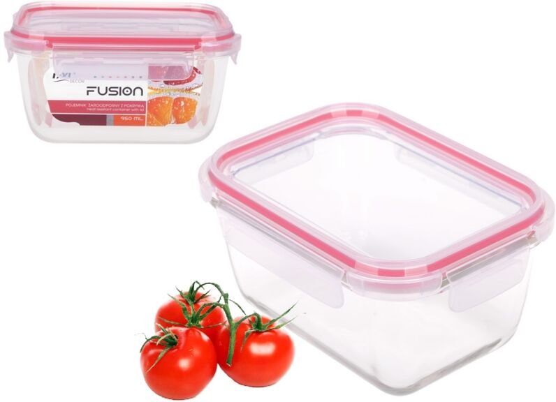 Rechteckige, hitzebeständige Glas-Lunchbox mit Deckel, FUSION Artikel 81452, luftdicht, 950 ml, für Lebensmittel, dichte...