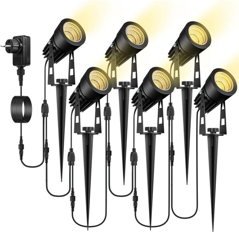 6 COB-LED-Einbaustrahler für den Außenbereich, IP65 wasserdicht, warmweiß, für Garten, Bäume, Wände, Hof [Energieklasse ...