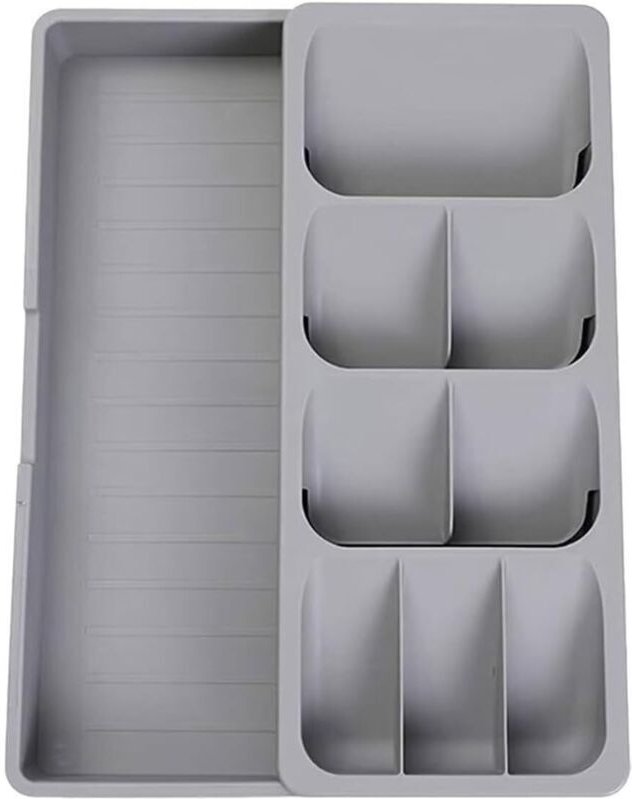 Schubladenorganizer für Besteck, Silberwaren, ausziehbare Trennwände für Küchenschubladen, Löffel, Gabeln (grau)