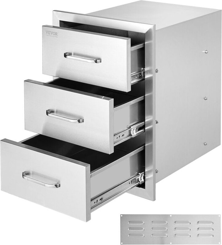 Vevor Outdoor-Küchenschubladen Schubladen Außenküche, 40 x 55 x 45 cm, Bündig Montierte, Dreifach Zugängliche Grillschub...