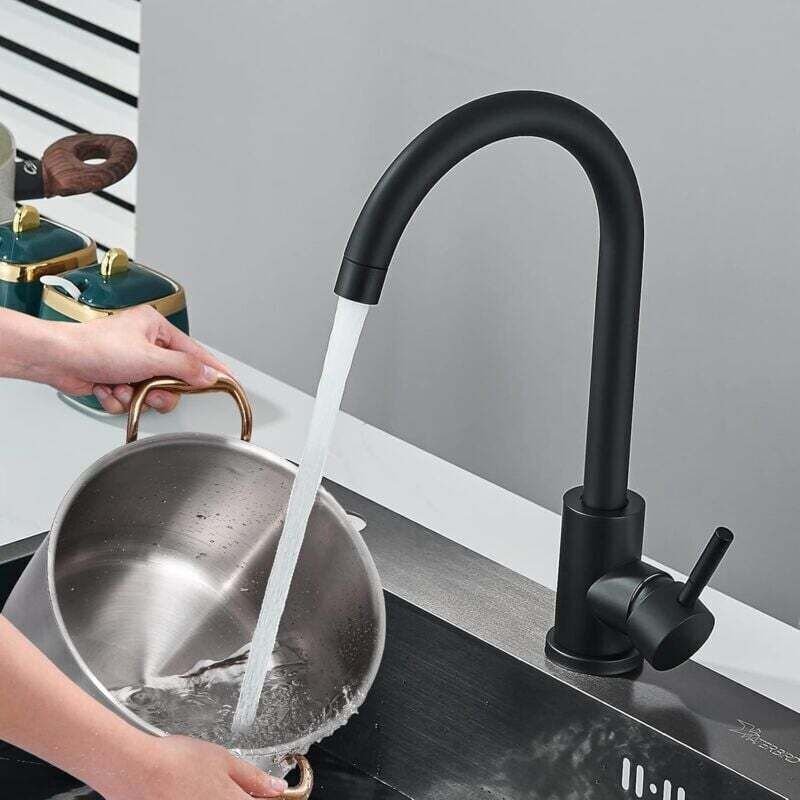 Küchenarmatur aus schwarzem Edelstahl, 360° schwenkbar, Hochdruck-Mischbatterie, hoher Auslauf