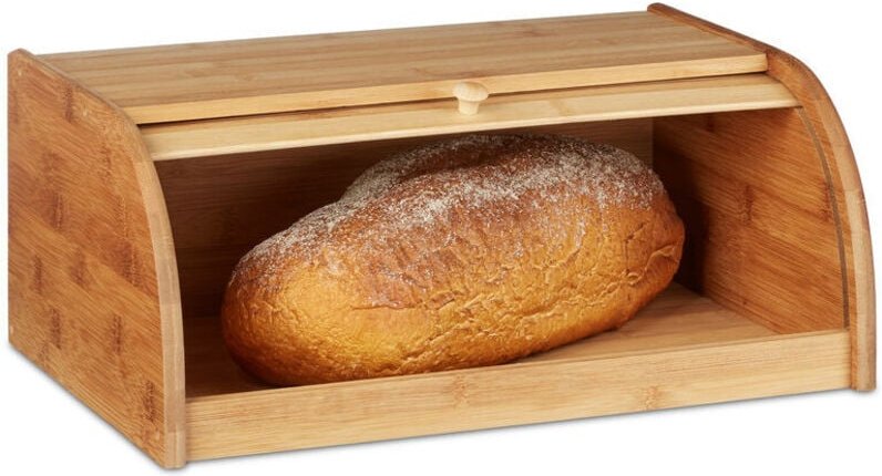 Brotkasten Bambus, Brotkiste mit Rolldeckel, HBT: 16,5x40x27,5 cm, Brötchen und Gebäck, Rollbrotkasten, natur