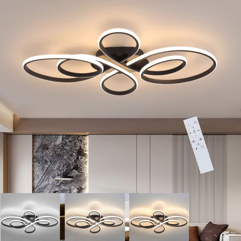 Schwarze, dimmbare LED-Deckenleuchte, 80 cm, 60 W — Modernes Design für Wohn- & Schlafzimmer, mit Fernbedienung — Ideal ...