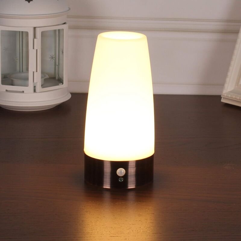 Tischlampe, Retro-LED-Nachtlicht, Nachttischlampe mit drahtlosem PIR-Bewegungssensor, benötigt 3 Batterien AAA 1,5 V, Ku...
