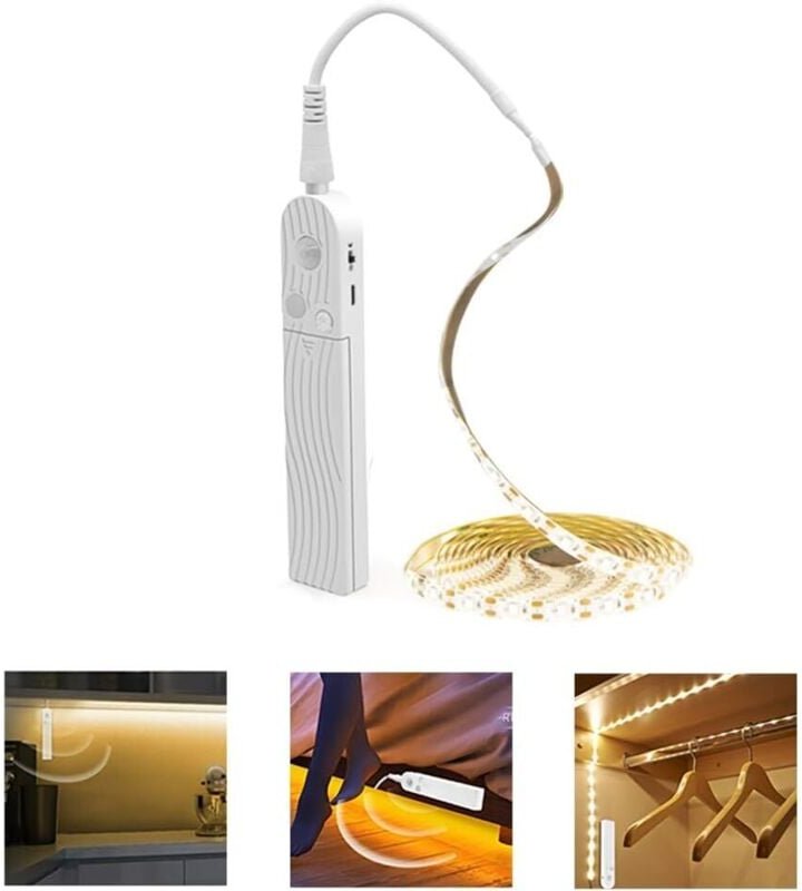 LED-Bewegungsmelder, pdgrow wasserdichte Schranklampe, 300 cm Nachtlicht, Sensor-LED-Streifen, 6000 k für Möbel, Treppen...