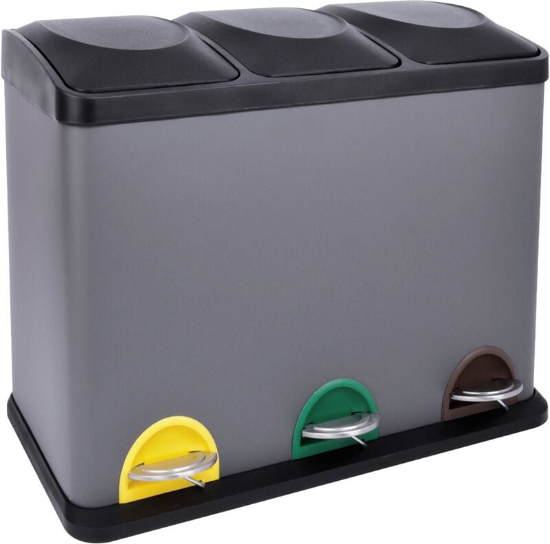 SVITA TC3X15 Kücheneimer 45L Mülleimer Trennsystem Treteimer Abfalleimer Grau