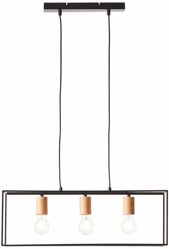 Lampe, Arica Pendelleuchte 3flg schwarz/holzfarbend, 3x A60, E27, 60W, Kabel kürzbar / in der Höhe einstellbar - Brillia...
