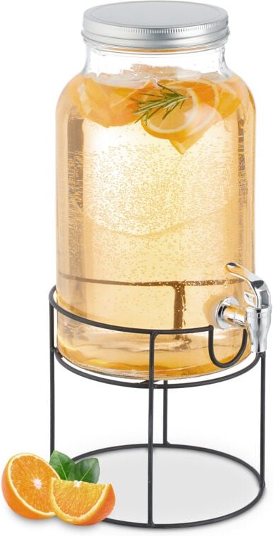 Getränkespender mit Ständer, Zapfhahn & Deckel, 6 Liter, Glas, Wasserspender, Limonadenspender, transparent - Relaxdays