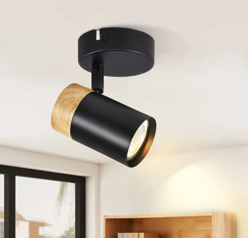 Deckenstrahler Holz Deckenleuchte 1 Flammig - Deckenspots GU10 Schwenkbar 330° led Flurlampe Schwarz Vintage Deckenlampe...