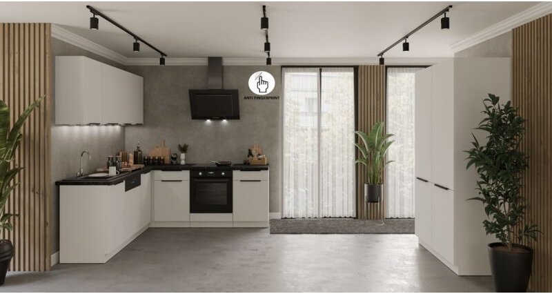 Winkelküche ARIA K-WH ECKE 1 - 215 x 220 &43 120 cm Anti Fingerprint Küchenzeile Küchenblock Singleküche Einbauküche Küc...