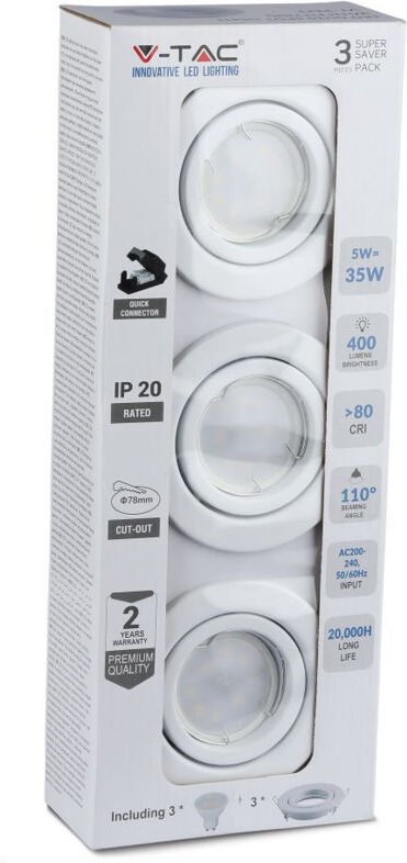 V-tac - Weiße LED-Strahler GU10 - 3er-Pack - Fassung - IP20 - 5W - 400 Lumen - 6400K