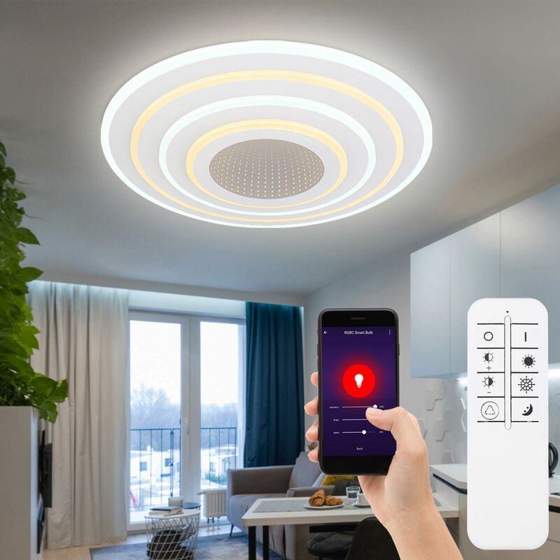 Smart Home Deckenlampe led cct Wohnzimmer Smart Deckenleuchte App Schlafzimmer, mit Fernbedienung dimmbar, 1x Smart led ...