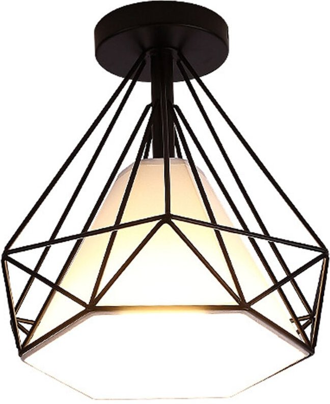 Axhup - Deckenleuchte Vintage Diamant Deckenlampe mit Käfig Semi-Flush Mount Licht E27 Lampenfassung für Esszimmer Schla...