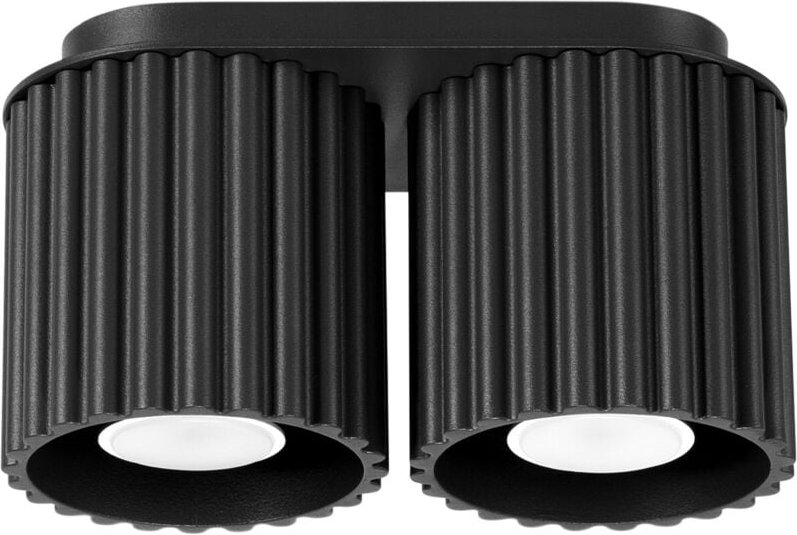 Moderne schwarze ovale Deckenleuchte 21 cm gerillte Spots 2xGU10 10W AURA Sollux Lighting