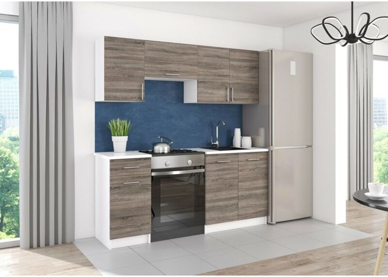 Moderne Küchenzeile LECO 180 cm in Dunkel Sonoma – funktionales Design für jede Küche