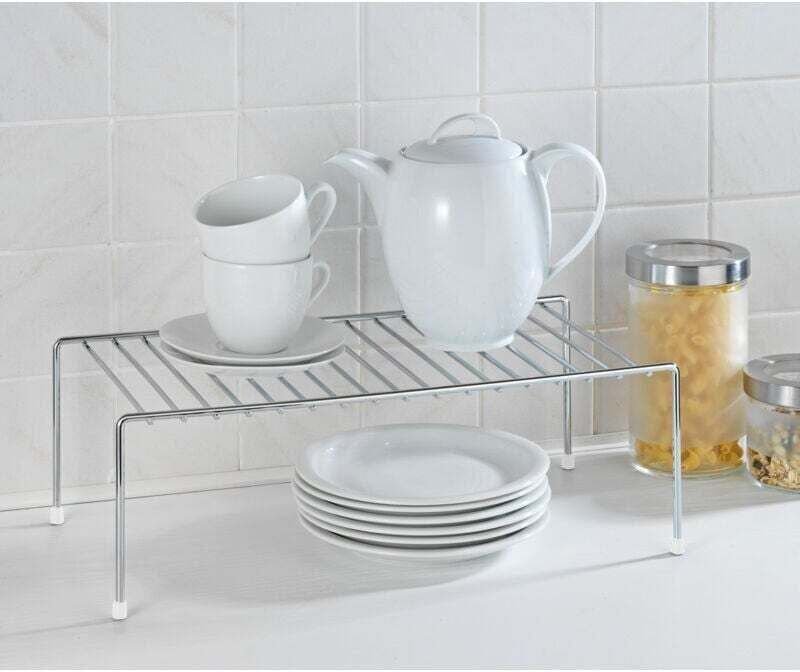 Halbregal, Küchenschrank-Organizer, verchromtes Metall, 42,5 x 22 x 15 cm, glänzend