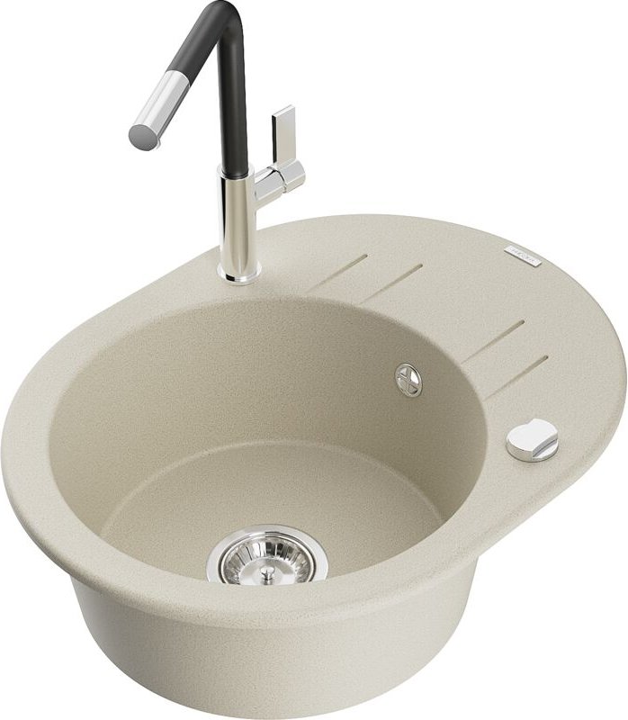 Kevin 1 Becken-Granitspüle mit Abtropffläche und Mischbatterie Flora, Beige - 6517-69-670401-0 - Mexen