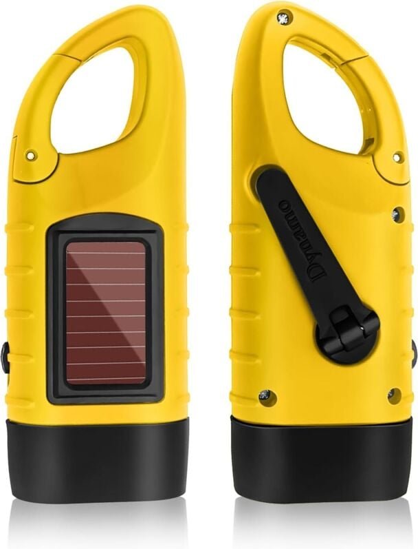 Dynamo-Taschenlampe mit Handkurbel Gelb, Mini-LED-Taschenlampe wiederaufladbar, solarbetriebenes Survival-Licht mit Kara...