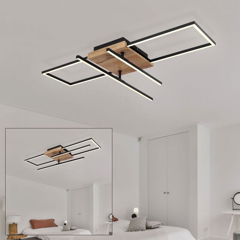 Globo - Wohnzimmerlampe Lampe Metall schwarz Deckenleuchte modern Holzoptik, Spots beweglich, Metall schwarz mdf braun o...