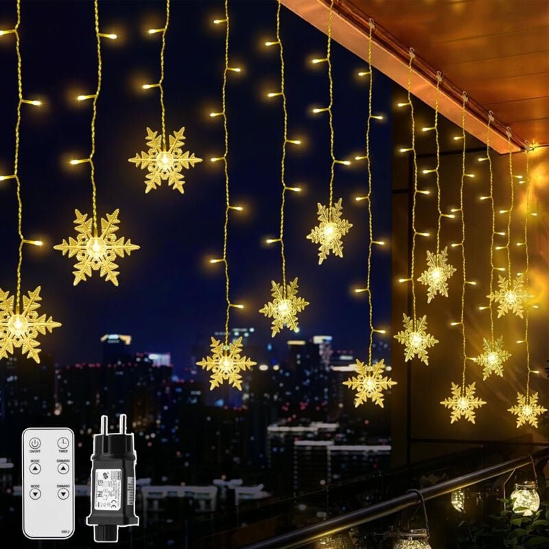 12M LED Lichterketten Indoor Outdoor Schneeflocke Lichtervorhang Weihnachten Lichterkettenvorhang, 360 LED, 10 Modi, Sti...