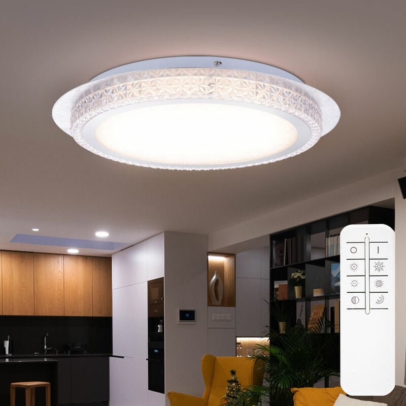 Led Deckenleuchte mit Fernbedienung Deckenlampe dimmbar Kristallleuchte silber, cct Nachtlicht, 22W 2000Lm warmweiß-kalt...