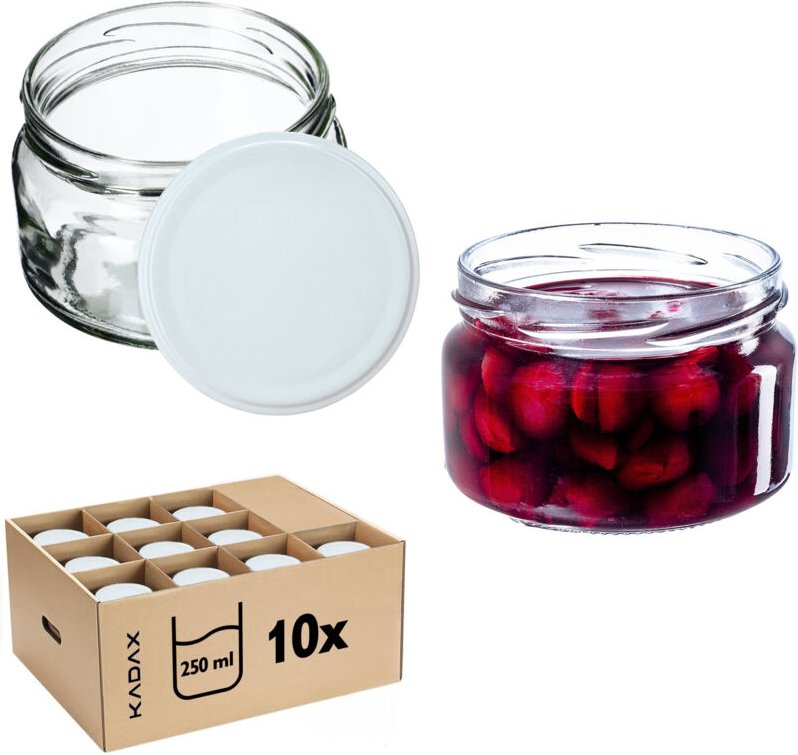 Kadax - 10er-Set kleine Marmeladengläser mit luftdichtem Deckel, 250 ml, ideal als Geschenk für Honig