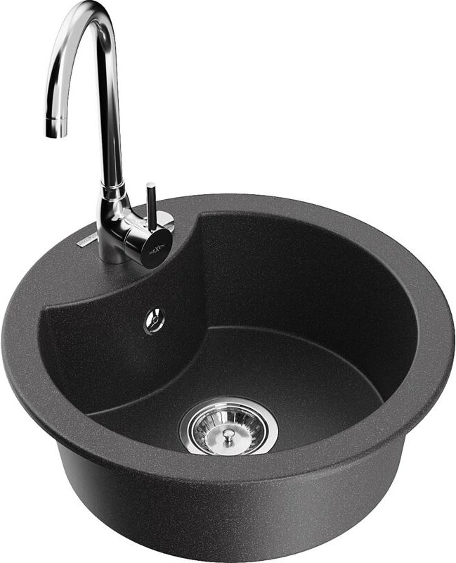 Thumbnail - Mexen Diego 1-Becken-Granit-Spüle mit Mischbatterie Telma, Schwarz gesprenkelt - 6512-76-670200-00