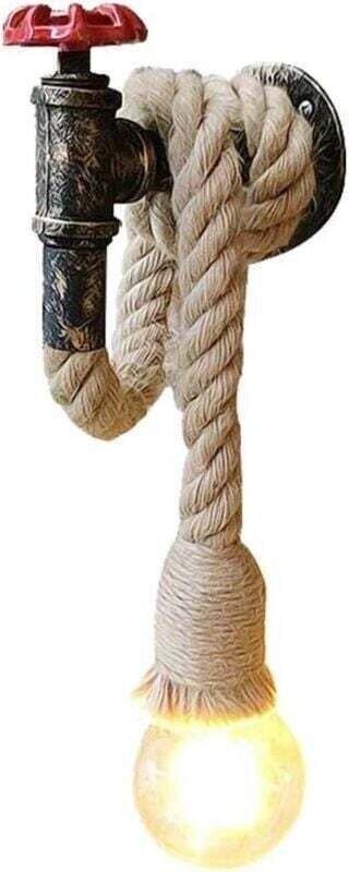 Industrielle Retro-Wandleuchte aus Hanfseil und Wasserrohr, XU, Kreative Lampe mit E27-Fassung, perfekte dekorative Wand...