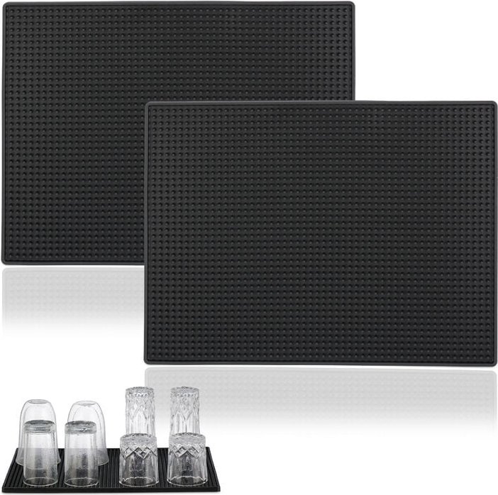 Relaxdays Barmatte 2er Set, mit Noppen, 40 x 30 cm, Abtropfmatte aus PVC, Geschirr trocknen, für Bar und Spüle, schwarz